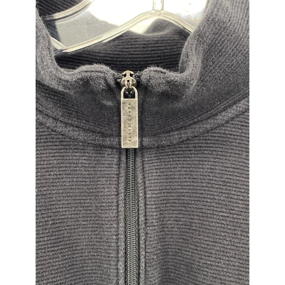 Perry Ellis Mens XL Navy Blue Quarter Zip Ribbed Pullover Sweater